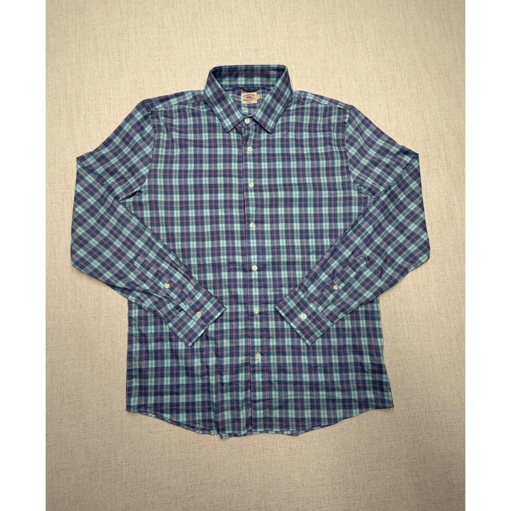 Faherty Mens Supima Cotton Tencel Plaid Button Down Shirt Blue Teal Pink Large